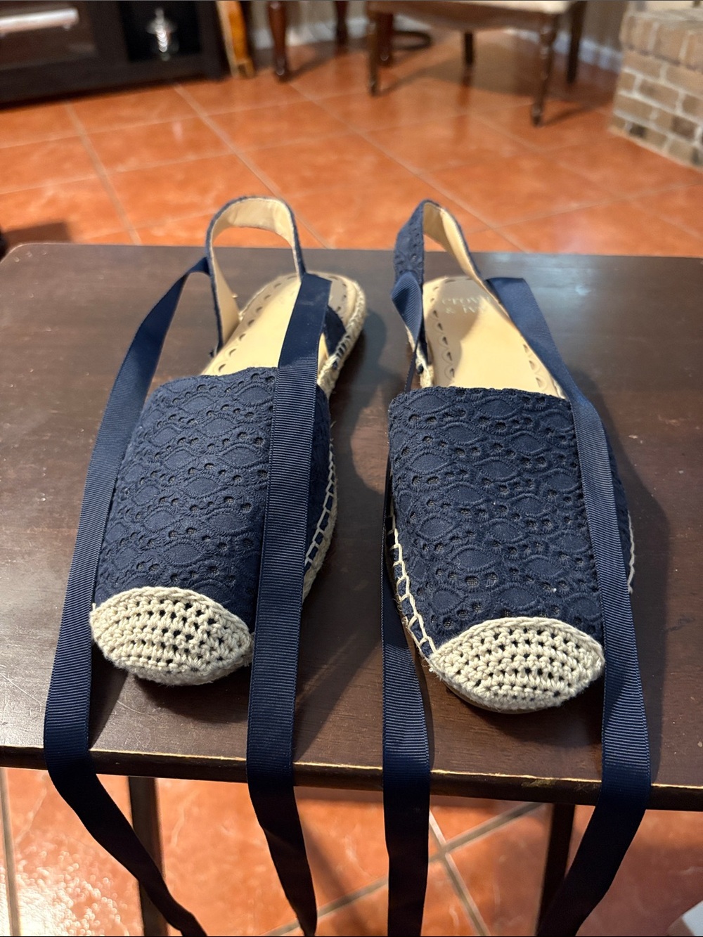 crown & ivy Navy Crochet Espadrille Tie-Front Flats
